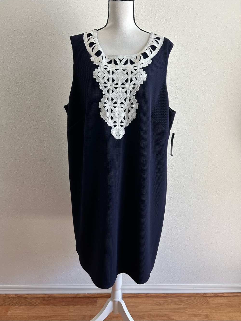 Jessica Howard Crochet Trim Dress Women's Plus Size 22W Blue Sleeveless Shift